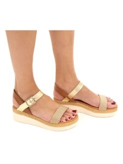 Leren Haksandalen Lichtbruin/goudkleurig -Gstar Kleding Winkel abril flowers leren haksandalen lichtbruin goudkleurig 3