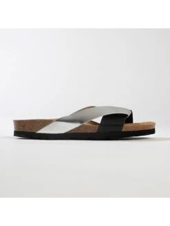 Leren Slippers "Tingo" Zilverkleurig/zwart -Gstar Kleding Winkel backsun leren slippers tingo zilverkleurig zwart 1