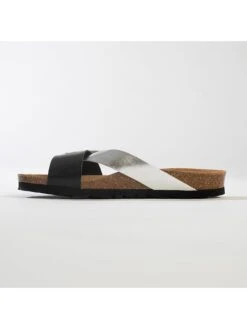 Leren Slippers "Tingo" Zilverkleurig/zwart -Gstar Kleding Winkel backsun leren slippers tingo zilverkleurig zwart 2