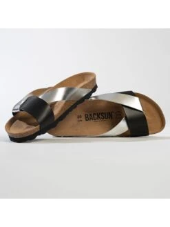 Leren Slippers "Tingo" Zilverkleurig/zwart -Gstar Kleding Winkel backsun leren slippers tingo zilverkleurig zwart 3