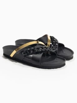 Slippers "Magritte" Zwart/goudkleurig -Gstar Kleding Winkel bayton slippers magritte zwart goudkleurig 2