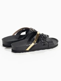 Slippers "Magritte" Zwart/goudkleurig -Gstar Kleding Winkel bayton slippers magritte zwart goudkleurig 3