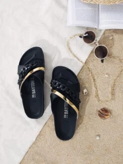 Slippers "Magritte" Zwart/goudkleurig -Gstar Kleding Winkel bayton slippers magritte zwart goudkleurig 4