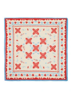 Becksöndergaard Sjaal Beige/rood/lichtblauw - (L)140 X (B)140 Cm