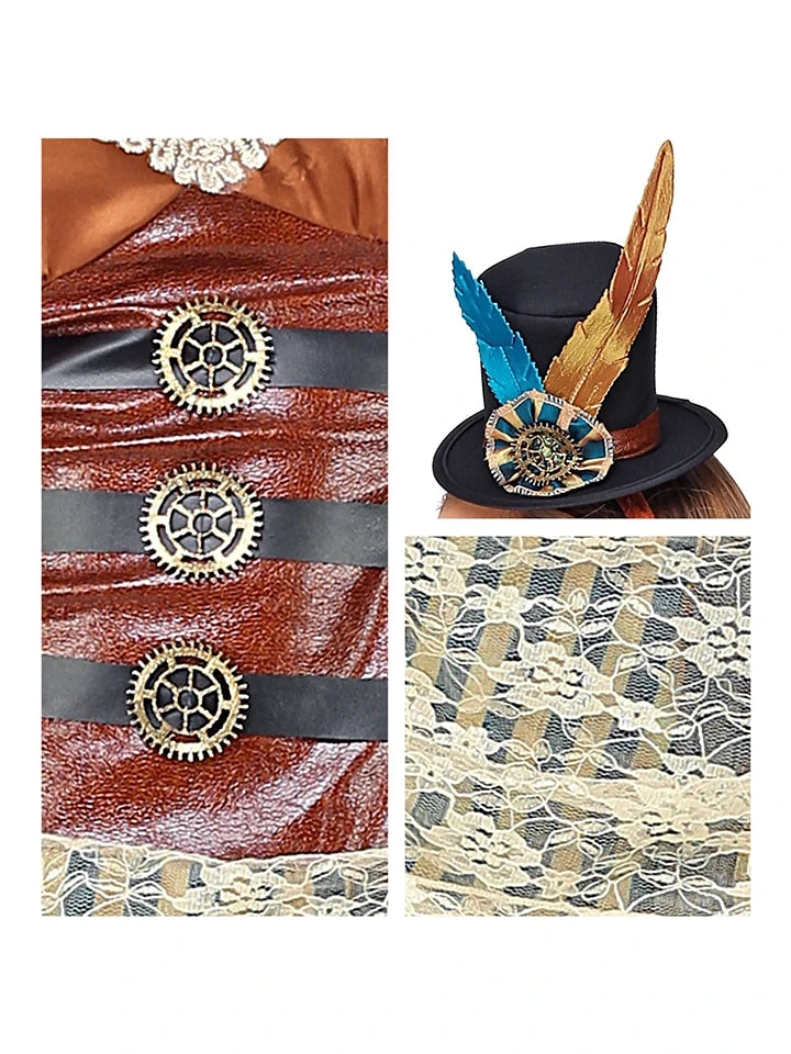 3-delig Kostuum "Steampunk" Lichtbruin/blauw 6 3-delig Kostuum "Steampunk" Lichtbruin/blauw - Afbeelding 4