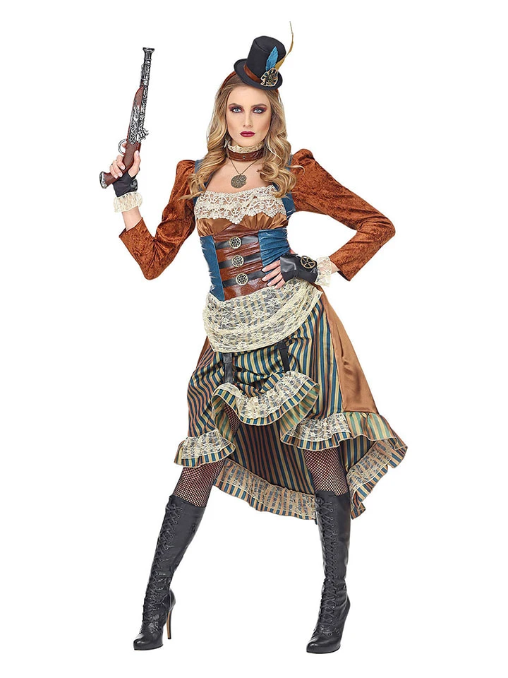 3-delig Kostuum "Steampunk" Lichtbruin/blauw 3 3-delig Kostuum "Steampunk" Lichtbruin/blauw