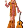 4-delig Kostuum "Hippie" Lichtbruin/rood