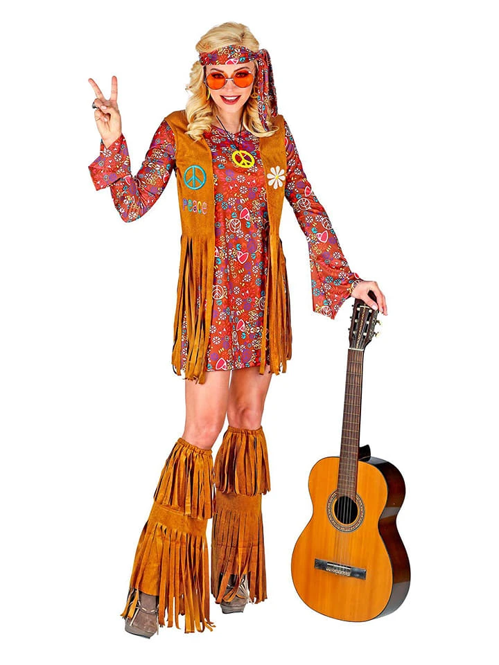 4-delig Kostuum "Hippie" Lichtbruin/rood 3 4-delig Kostuum "Hippie" Lichtbruin/rood