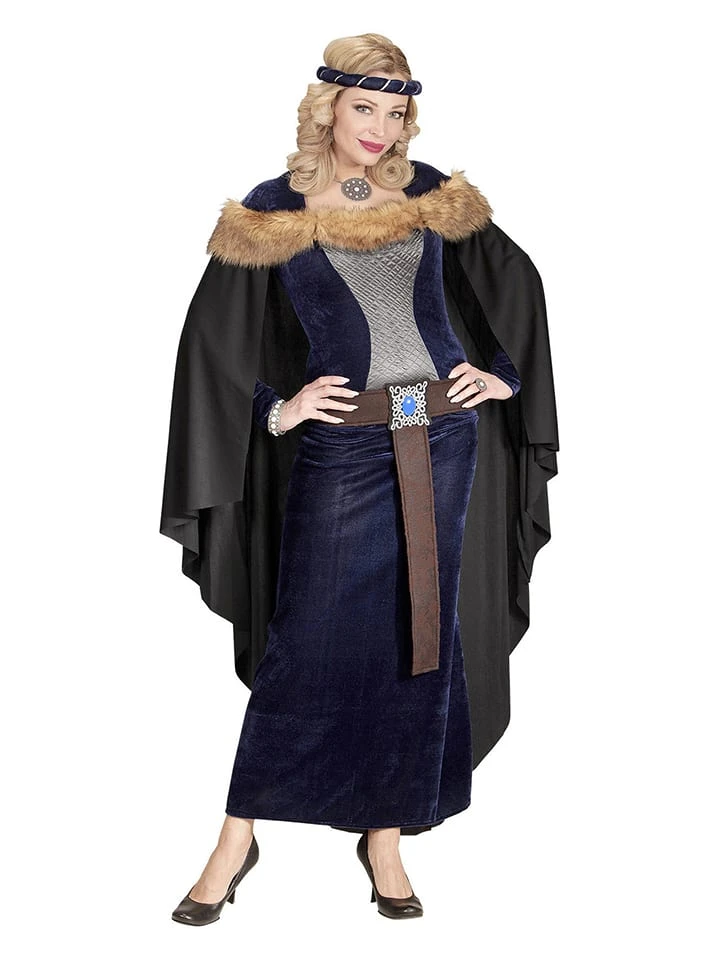 4-delig Kostuum "Middeleeuwse Prinses" Zwart/donkerblauw 4 4-delig Kostuum "Middeleeuwse Prinses" Zwart/donkerblauw - Afbeelding 2