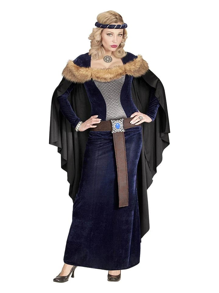 4-delig Kostuum "Middeleeuwse Prinses" Zwart/donkerblauw 5 4-delig Kostuum "Middeleeuwse Prinses" Zwart/donkerblauw - Afbeelding 3