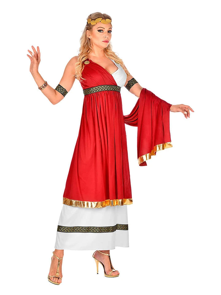 4-delig Kostuum "Romeinse Keizerin" Rood/wit 4 4-delig Kostuum "Romeinse Keizerin" Rood/wit - Afbeelding 2