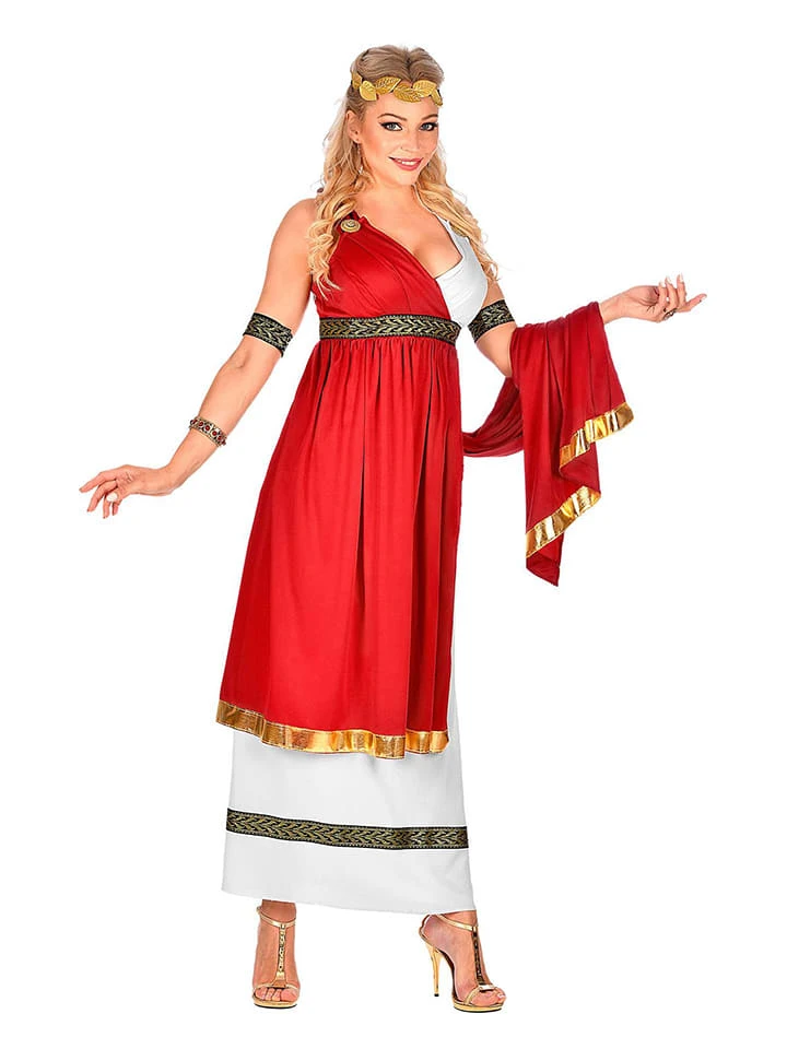 4-delig Kostuum "Romeinse Keizerin" Rood/wit 3 4-delig Kostuum "Romeinse Keizerin" Rood/wit