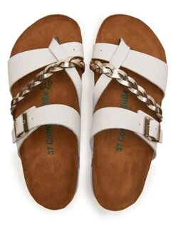 Leren Teenslippers Goudkleurig/wit -Gstar Kleding Winkel comfortfusse leren teenslippers goudkleurig wit 4