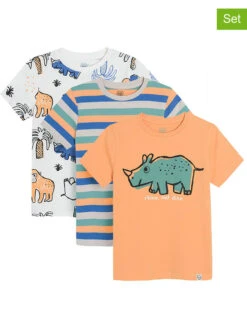 3-delige Set: Shirts Abrikooskleurig/wit/blauw