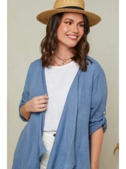 Linnen Vest Blauw 11 Linnen Vest Blauw -Gstar Kleding Winkel curvy lady linnen vest blauw 4