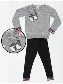 2-delige Outfit "Eyes" Grijs/zwart -Gstar Kleding Winkel denokids 2 delige outfit eyes grijs zwart 2