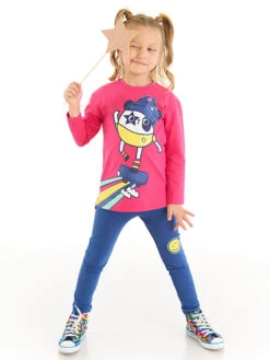 2-delige Outfit "Skater Panda" Roze/blauw