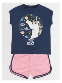 2-delige Outfit "Unicorn Space" Blauw/lichtroze -Gstar Kleding Winkel denokids 2 delige outfit unicorn space blauw lichtroze 2