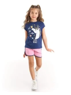 2-delige Outfit "Unicorn Space" Blauw/lichtroze