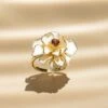 Gouden Ring "Fleur Flamboyante" Met Granaat -Gstar Kleding Winkel diamanta gouden ring fleur flamboyante met granaat
