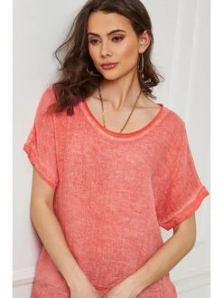 Linnen Shirt "Calone" Koraalrood -Gstar Kleding Winkel fleur de lin linnen shirt calone koraalrood 3