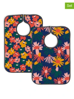 2-delige Set: Slabbetjes "Flowers" Donkerblauw/meerkleurig - (L)37 X (B)24 Cm