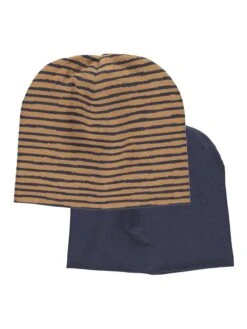 2-delige Set: Beanies Donkerblauw/lichtbruin