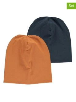 2-delige Set: Beanies Lichtbruin/donkerblauw