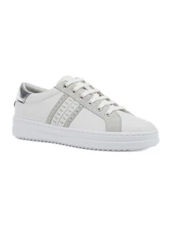 Geox Leren Sneakers "Pontoise" Zilverkleurig/wit -Gstar Kleding Winkel geox leren sneakers pontoise zilverkleurig wit 1