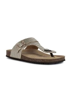 Geox Leren Teenslippers "Brionia" Zilverkleurig -Gstar Kleding Winkel geox leren teenslippers brionia zilverkleurig 1
