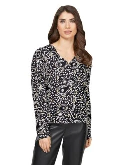 Heine Blouse Zwart/wit/geel -Gstar Kleding Winkel heine blouse zwart wit geel 1