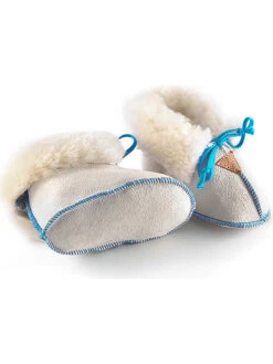 Babyschoenen Met Lamsvacht "Schnürli" Wit/blauw