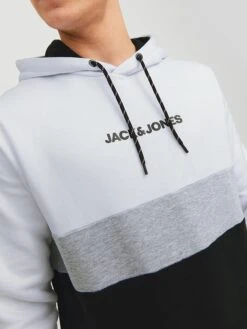 Jack & Jones Hoodie "Reid" Wit/zwart/grijs -Gstar Kleding Winkel jack and jones hoodie reid wit zwart grijs 2