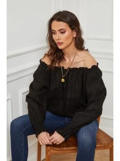 Linnen Blouse "Edina" Zwart -Gstar Kleding Winkel josefine linnen blouse edina zwart 2