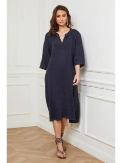 Linnen Jurk "Devalone" Donkerblauw