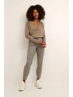 Kaffe Broek "Marley" Beige/zwart -Gstar Kleding Winkel kaffe broek marley beige zwart 3