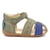 Kickers Leren Enkelsandalen "Bigbazar 2" Kaki/blauw -Gstar Kleding Winkel kickers leren enkelsandalen bigbazar 2 kaki blauw