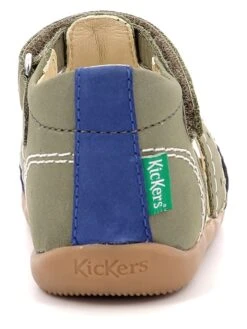 Kickers Leren Enkelsandalen "Bigbazar 2" Kaki/blauw -Gstar Kleding Winkel kickers leren enkelsandalen bigbazar 2 kaki blauw 2