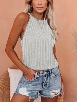 Gebreide Top Lichtgrijs