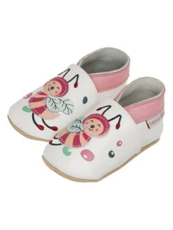 Leren Kruipschoenen "Bij" Wit/lichtroze