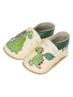 Leren Kruipschoenen "Draak" Geel/groen