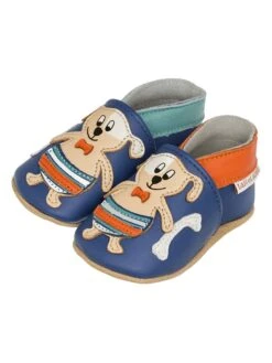 Leren Kruipschoenen "Honden Aan Zee" Beige/blauw