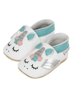Leren Kruipschoenen "Unicorn" Wit/turquoise