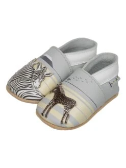 Leren Kruipschoenen "Zebra" Grijs/geel