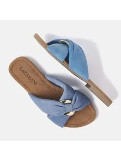 Lazamani Leren Slippers Lichtblauw -Gstar Kleding Winkel lazamani leren slippers lichtblauw 2