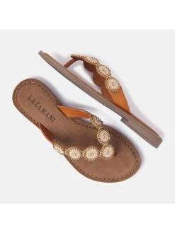 Lazamani Leren Teenslippers Oranje -Gstar Kleding Winkel lazamani leren teenslippers oranje 2