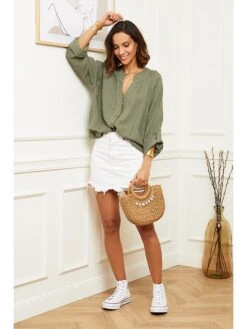 Linnen Blouse "Barcelona" Olijfgroen