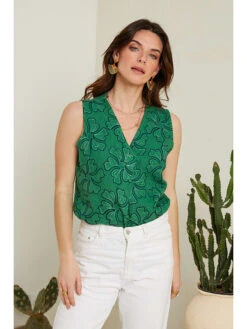 Linnen Top Groen/zwart