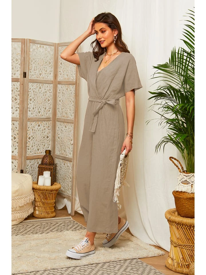 Linnen Jumpsuit Taupe 4 Linnen Jumpsuit Taupe - Afbeelding 2