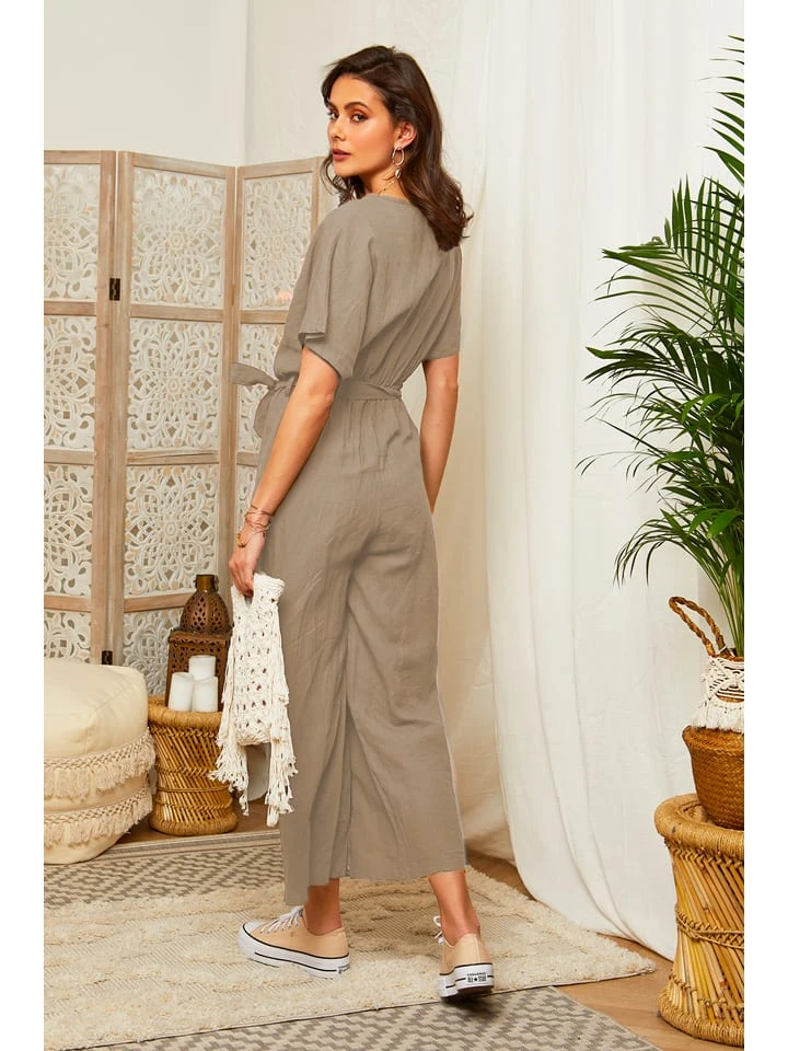 Linnen Jumpsuit Taupe 5 Linnen Jumpsuit Taupe - Afbeelding 3
